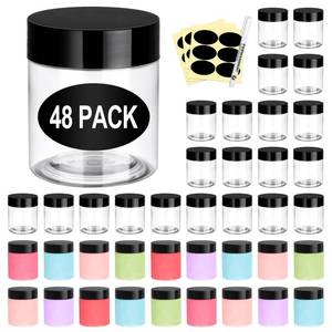 lot 12586 image: Eupako 48 Pack Plastic Jars with Lids 4 OZ - Empty Clear Cosmetics Containers with Pen and Labels, Round Small Plastic Jars with Screw On Lids for Slime, Makeup, Butter, Cream, Lotion, Pot, Dry Food