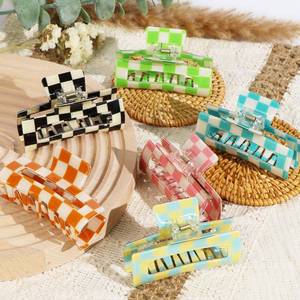 lot 12590 image: 6 Pack Checkered Hair Claw Clips,3.1, Multicolored Square Medium Hair Clips, Non-Slip Claw Clips Hair Styling Accessories with Strong Hold for Women Girls Long Short Thin Hair
