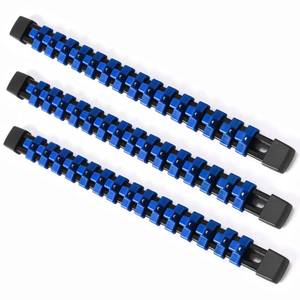 lot 12594 image: ALOANES 3 PC ABS Socket Organizer, 38 inch, Drive Socket Rail Holders, Heavy Duty Socket Racks, Black Rails with Blue Clips