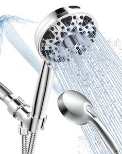 lot 12599 image: BOWGER Shower Head with Handheld High Pressure Multi-Function 7 modes, Built-in Power Wash to Clear Tub, Tile & Pets, 5� High Flow Hand Held Rain Showerhead with Extra Long Hose and Adjustable Bracket