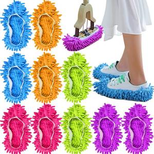 lot 12613 image: 10 Pieces Microfiber Mop Slippers Shoes Cover Soft Washable Reusable Floor Polishing Dust Dirt Hair Men Women Sweeper Cleaning Mop Tool for House Office Bathroom Kitchen, Multicolored 5 Pairs