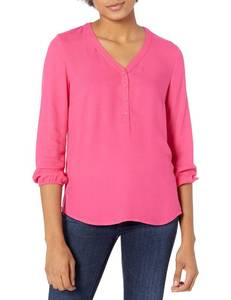 lot 12616 image: Amazon Essentials Womens 34 Sleeve Button Popover Shirt, Bright Pink, X-Large