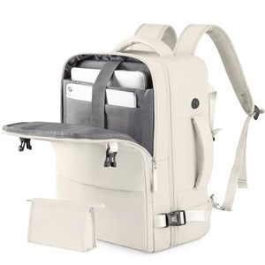 lot 12637 image: Rinlist Travel Backpack for Men Women, Carry on Backpack Flight Approved, Personal Item Backpack Bag on Airplanes,Backpacks for Traveling, Travel Essentials,Beige