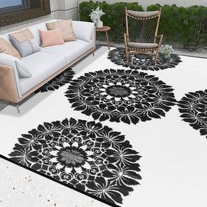 lot 12641 image: auruge Outdoor Rugs Vintage Floral Plastic Straw Rug Waterproof Indoor Outdoor Carpet Large Portable Reversible Patio Rug for Camping,RV,Backyard,Deck,Picnic,Trailer,Navy & Beige,5x8
