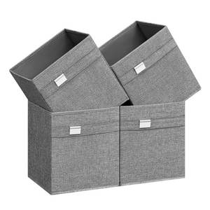 lot 12650 image: SONGMICS Storage Cubes, Set of 4 Cube Storage Bins, 10.2 x 10.2 x 11 Inches, 2 Handles, Oxford Fabric and Linen-Look Fabric, Easy to Clean, Foldable, Metal Label Holders, Dove Gray UROB226G04