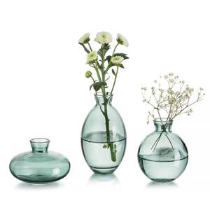 lot 12653 image: Glasseam Green Glass Bud Vase, 3PcsSet Modern Decorative Small Mini Flowers Vases Short Minimalist Aesthetic Home Decor Vintage Cute Handmade Tiny Wedding Table Centerpieces for Single Flower Rose