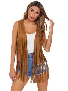 lot 12661 image: Verdusa Womens Tassel Sleeveless Vest 70s Hippie Faux Suede Fringe Jacket Cardigan Brown XXL