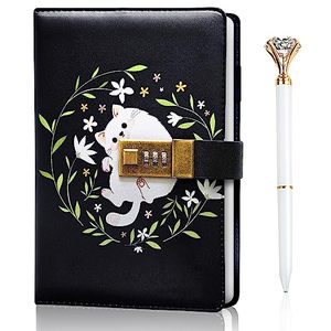 lot 12666 image: Adorable Cat Themed Diary with Lock, Journal with Lock with Diamond Pen, Notebook with Lock 192 Pages, Locking Journal with Lines, PU Leather Locked Journal, Journals with Locks, Lock Journal