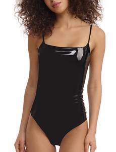 lot 12676 image: commando Faux Patent Leather Spaghetti Strap Bodysuit BDS310 Black LG (12-14) - Retail $82.33