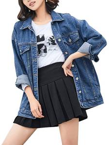 lot 12694 image: Omoone Womens Oversized Mid Long Denim Jacket Jean Biker Coat (Dark Blue, XXL)