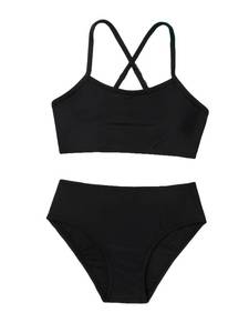 lot 12695 image: Milumia Girls 2 Piece Swimsuits Criss Cross Spaghetti Strap Bikini Sets Swimwear Pure Black 11-12 Yeras