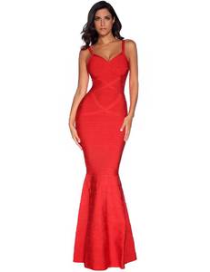 lot 12716 image: meilun Womens Sleeveless Maxi Bandage Dress Strap Swing Dress Medium Red - Retail $125.65