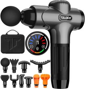 lot 12724 image: TOLOCO Massage Gun, Muscle Massage Gun Deep Tissue, Percussion Massage Gun with 10 Replacement Heads, Super Quiet Portable Electric Massager for Athletes, Treatment, Relax, Grey
