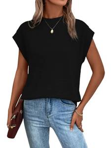 lot 12728 image: Milumia Womens Casual Bat Wing Cap Sleeve T Shirt Crew Neck Work Top Black M