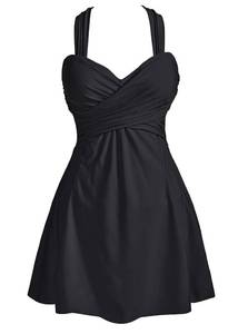 lot 12729 image: COCOPEAR Womens Elegant Crossover One Piece Swimdress Floral Skirted Swimsuit Black 2XL14-16