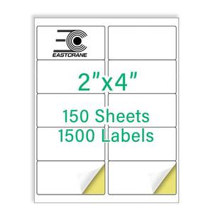 lot 12743 image: EastCrane 2 x 4 Mailing Labels,1500 Shipping Labels(150 Sheets),Printable White Address Labels for LaserInkjet Printer,Permanent Adhesive Sticker Labels