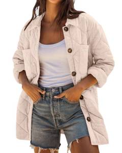 lot 12750 image: Danedvi Womens Casual Lapel Collar Lightweight Quilted Jackets Fall Winter Warm Loose Puffer Outerwear M