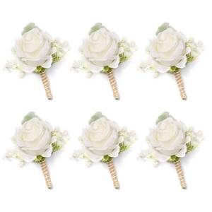 lot 12751 image: YSUCAU White Rose Boutonnieres for Men Wedding Babys Breath Boutonniere for Best Men Groom Groomsmen Wedding Prom Set of 6 (6 White Boutonnieres)