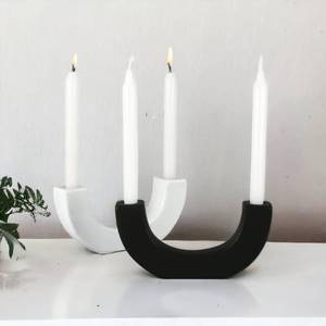 lot 12753 image: Candlestick Holder, Ceramic, Modern, Nordic Style, U-Shaped, Table Centerpiece, Candle Holder for Home Decor, Wedding, Dining, Anniversary (Matte Black)