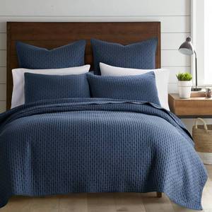 lot 12763 image: Levtex Home - Cross Stitch Navy Quilt Set - 100% Cotton - KingCal King Quilt (106x92in.)  2 King Shams (36x20in.) - Reversible - Cotton Fabric - Retail $155.56