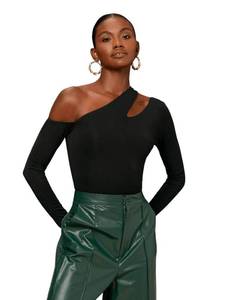 lot 12771 image: Verdusa Womens One Shoulder Cut Out Long Sleeve Skinny Tee Bodysuit Top Black XS
