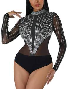 lot 12773 image: SEBOWEL Women Sheer Mesh Bodysuit Sparkly See Through Top Sequin Turtleneck Long Sleeve Lingerie Body Suit Tops Clubwear, Black, S