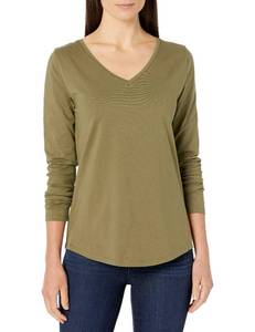 lot 12774 image: Amazon Essentials Womens Classic-Fit 100% Cotton Long-Sleeve V-Neck T-Shirt, Black, Small