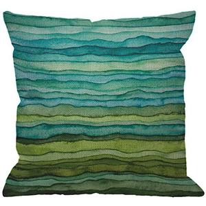 lot 12777 image: HGOD DESIGNS Watercolor Throw Pillow Cover,Stripped Waves Blue and Green Paint Brush Gradient Marine Sea Splash Decorative Pillow Case Cushion Covers for Home Sofa Couch 18x18 inch