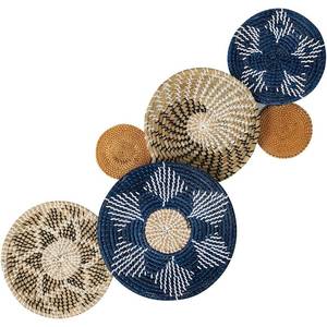 lot 12786 image: EXA Set of 6 Hanging Woven Wall Basket Decor Peony Rustic Round Decorative Large Wall Decor - Handmade Seagrass Baskets - Rattan Wall Art, Flat Wicker Woven Basket Wall Decors for Boho