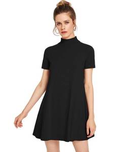 lot 12791 image: Milumia Womens Casual Mock Neck T Shirt Dress Short Sleeve Loose Swing Dress Black Plain Medium