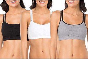 lot 12793 image: Fruit of The Loom Womens Spaghetti Strap Cotton Pull Over 3 Pack Sports Bra, Grey With BlackWhiteBlack Hue, 34