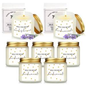 lot 12817 image: 7 Pcs Bridesmaid Gifts Candle Maid of Honor Candle Matron of Honor Gift for Women Lavender Scented Candles Gifts Bridal Proposal Invited Favor for Bridal Shower Wedding