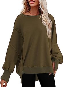 lot 12827 image: SHEWIN Oversized Sweatshirt for Women to Wear with Leggings Long Sleeve Tops Chic Dressy Crewneck Sweatshirts for Teen Girls Brown 3XL