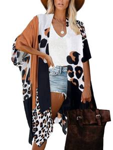 lot 12830 image: Spicy Sandia Kimono Cardigans for Women Leopard Floral Beach Cover Up Swimsuit Bathing Suit Loose Coverup for Summer Swimwear