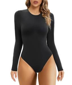 lot 12846 image: SHAPERX Womens Soft Crew Neck Bodysuit Fits Everybody Long Sleeve Body Suits Tops, SZ5242-Black-S