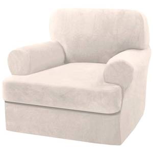 lot 12857 image: H.VERSAILTEX Sofa Cover 2 Piece T Cushion Armchair Slipcovers Thick Velvet Couch Cover Furniture Protector Stretch T Cushion Sofa Covers for 1 Cushion Couch with 1 Individual T Cushion Covers, Ivory
