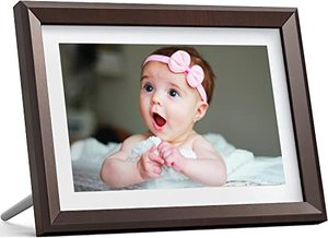 lot 12860 image: Dragon Touch Digital Picture Frame WiFi 10 inch IPS Touch Screen Digital Photo Frame Display, 32GB Storage, Auto-Rotate, Share Photos via App, Email, Cloud, Classic 10 Brown, PUUDUUk