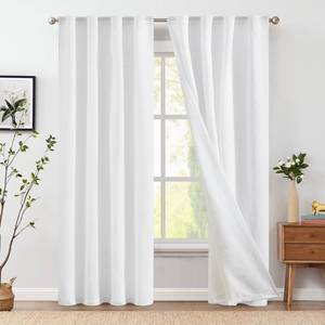 lot 12863 image: jinchan Linen White Curtains 84 Inches Long for Living Room Farmhouse Rod Pocket Back Tab Light Filtering Window Drapes with Lined for Bedroom White 2 Panels
