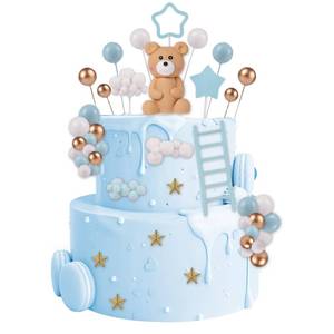 lot 12878 image: 46 PCS 3D Bear Balls Cake Toppers Brown Teddy Bear for Birthday Party Wedding Baby Shower Supplies(Blue)