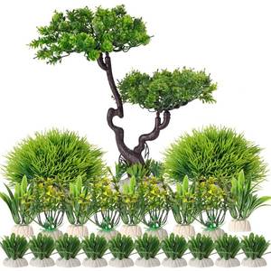 lot 12889 image: BEGONDIS 25Pcs Artificial Aquarium All Green Tree & Plants Set, Artificial Plastic Plants Fake Aquatic Plants Artificial Fish Tank Plants for Aquarium Decorations