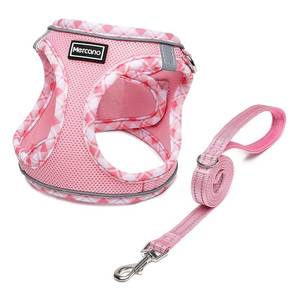 lot 12898 image: Mercano Soft Mesh Dog Harness and Leash Set, No-Chock Step-in Reflective Breathable Lightweight Easy Walk Escape Proof Vest Harnesses with Safety Buckle for Small Medium Dogs, Cats (Pink, S)