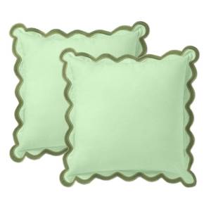 lot 12899 image: Folkulture Throw Pillow Covers for Couch, Set of 2 18x18 Outdoor Pillows, 100% Cotton Scalloped Pillow Cover, Cute Outdoor Pillows, Pillow Covers 18x18, Green Pillow Cover (Forest Sage)