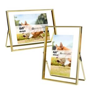 lot 12909 image: BSRHOME 4x6 Floating Picture Frames Gold Set of 2, 6x8 Photo Frames with Real Double Glass, Metal Frame Tabletop Display (Vertical or Horizontal)