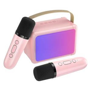 lot 12911 image: SUDOTACK Mini Karaoke Machine for Kids, Portable Bluetooth Karaoke Speaker with 2 Wilreless Microphones and Led Lights for Home Party, Birthday Gift for Girls and Boys(Pink)