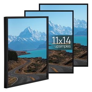 lot 12923 image: upsimples 11x14 Picture Frame Set of 3, Made of High Definition Glass for 11 x 14 Black Frames, Wall Display Thin Border Photo Frame for Home Dcor