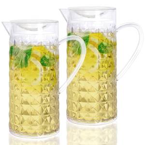 lot 12924 image: AVLA 2 Pack Acrylic Pitcher, 42 OZ Clear Water Container with Lid, Drink Beverage Fridge Jug, BPA-Free, Shatter-Proof, for Iced Tea, Sangria, Lemonade, Juice, Milk, Premium Quality, Diamond Pattern
