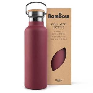 lot 12925 image: Bambaw 32 oz Water Bottle, Red Insulated Water Bottle, Large Water Bottle Insulated, Stainless Steel Water Bottle, Metal Water Bottle with Handle, 1 Liter Stainless Steel Water Bottle � Red Berry