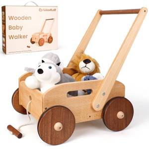 lot 12926 image: Woodtoe Wooden Baby Walker, Adjustable Speed Push Toys for Babies Learning to Walk, Natural Wood Push and Pull Learning Walking Educational Toys Birthday Gift for Toddler 1 2 3(Patent Protection)