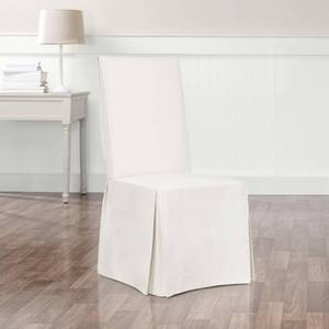 lot 12927 image: SureFit Essential Twill Long Dining Chair Slipcover, Dining Chair Cover with Cotton Solid Design, 17 Inch Long Straight Skirt and Corner Pleats, Removeable and Machine Washable, White