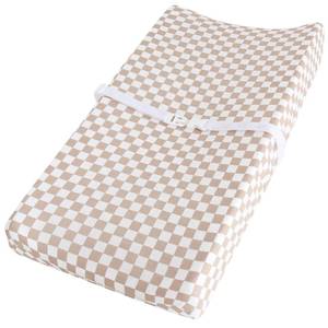 lot 12931 image: LifeTree Diaper Changing Pad Cover for Boys Girls - Soft Muslin Fitted Changing Table Sheets - 16x32 Viscose from Bamboo Cotton Blend - Tan Checkered Print